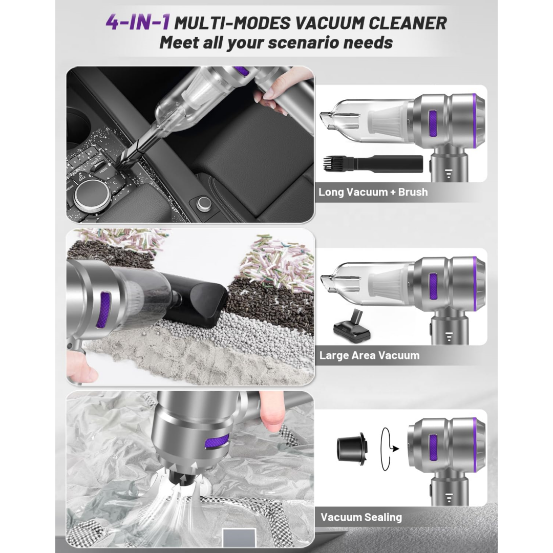 Cordless Car Vacuum Cleaner 16000PA — 4-in-1 Handheld Vacuum, Blower & Air Pump