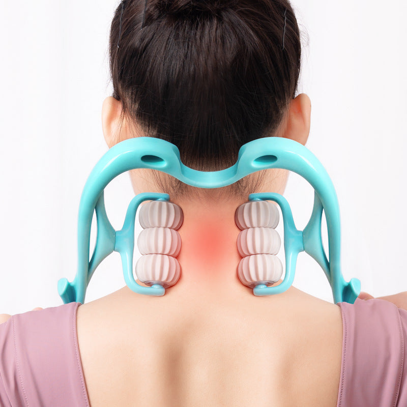Manual Neck & Body Roller Massager – 6-Roller Cervical, Shoulder & Back Massage Tool with Crystal Gua Sha Board | Relaxation & Tension Relief