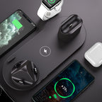 Stazione di Ricarica Wireless 6-in-1 – Dock di Ricarica Rapida per Smartphone, Smartwatch e Auricolari | Caricatore da Scrivania Compatto