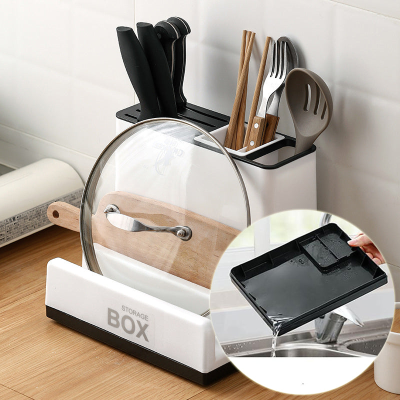 Kitchen Countertop Organizer Rack — All-in-One Holder for Knives, Cutting Boards, Pot Lids & Utensils