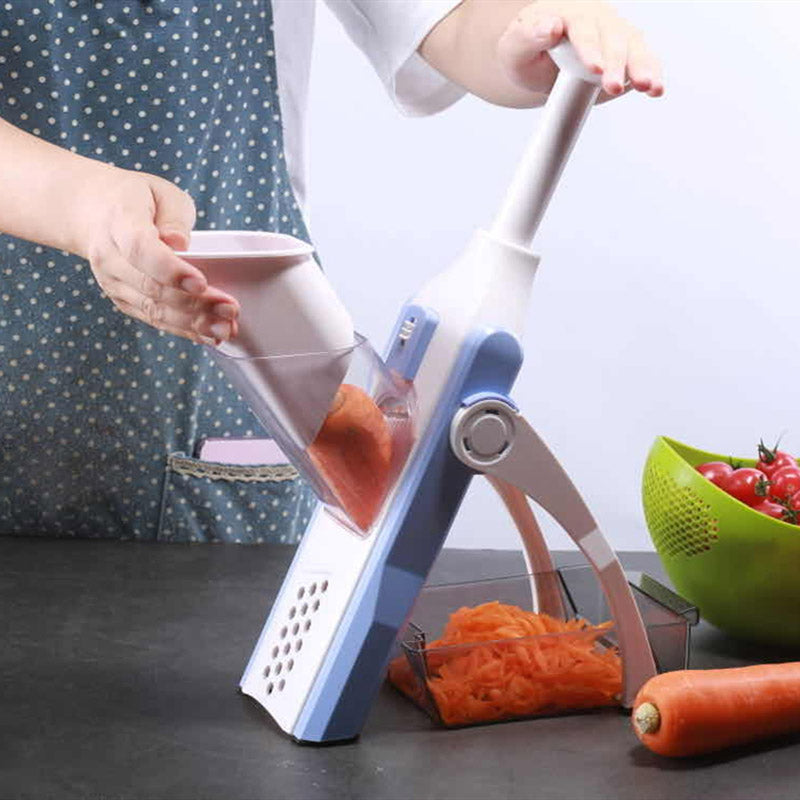 Mandoline Slicer – Safe Upright Vegetable Cutter with Hand Guard, Adjustable Thickness Dial & Catch Container | Slice, Julienne, Shred