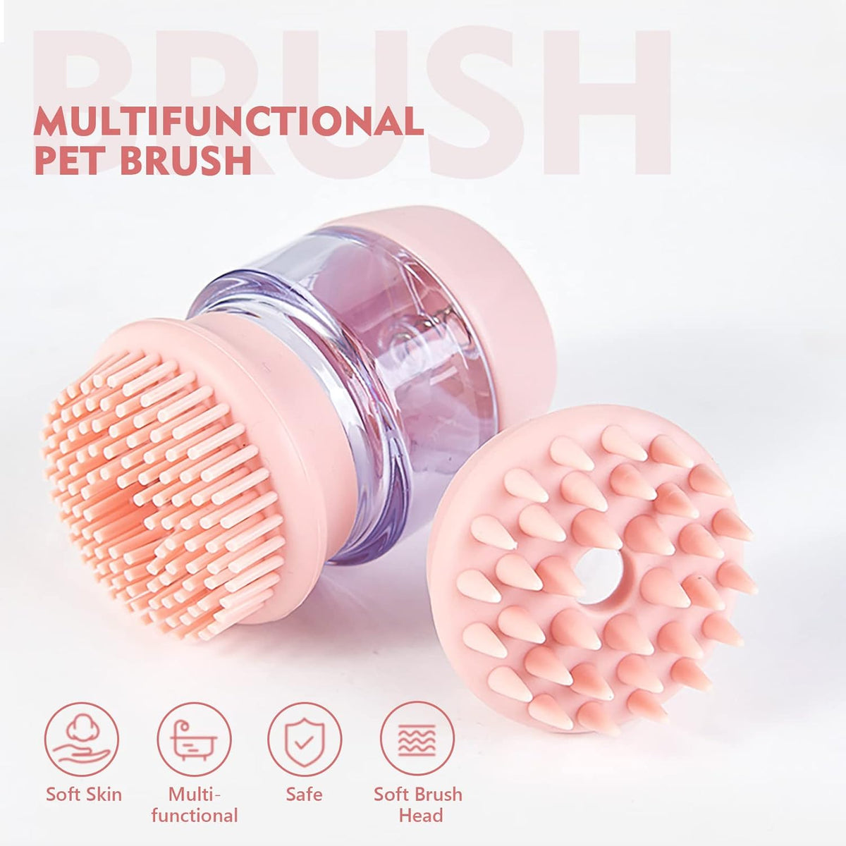 Pet Grooming Bath Brush — 2-in-1 Silicone Massage & Shampoo Dispenser Brush for Dogs & Cats