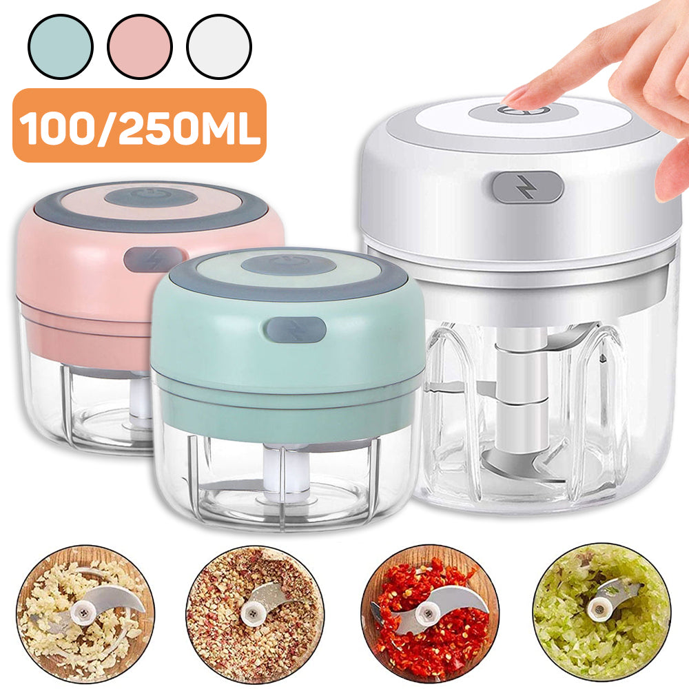 Mini hachoir électrique à ail sans fil – 3 coloris (blanc, vert, rose), 100/250 ml