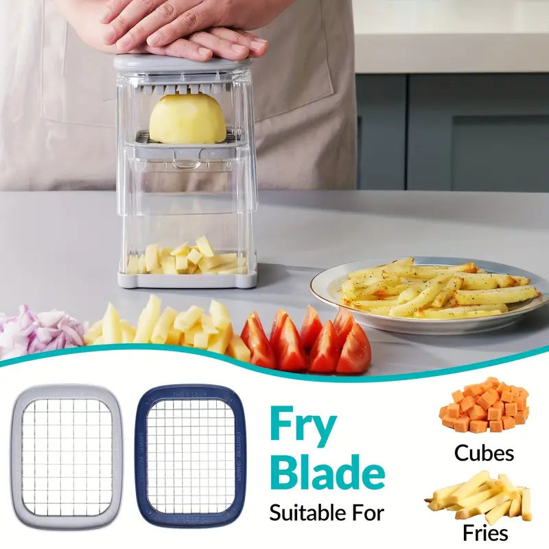 French Fry Cutter & Vegetable Dicer — Multifunction Push Chopper for Fries, Chips, Cucumber, Carrot & Fruit
