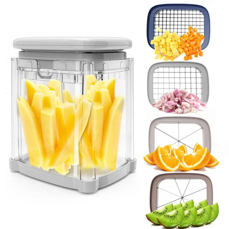 French Fry Cutter & Vegetable Dicer — Multifunction Push Chopper for Fries, Chips, Cucumber, Carrot & Fruit
