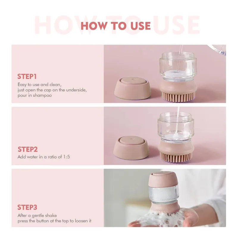 Pet Grooming Bath Brush — 2-in-1 Silicone Massage & Shampoo Dispenser Brush for Dogs & Cats