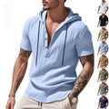Camisa Henley con Capucha de Lino para Hombre — Top de Verano Casual Transpirable de Manga Corta