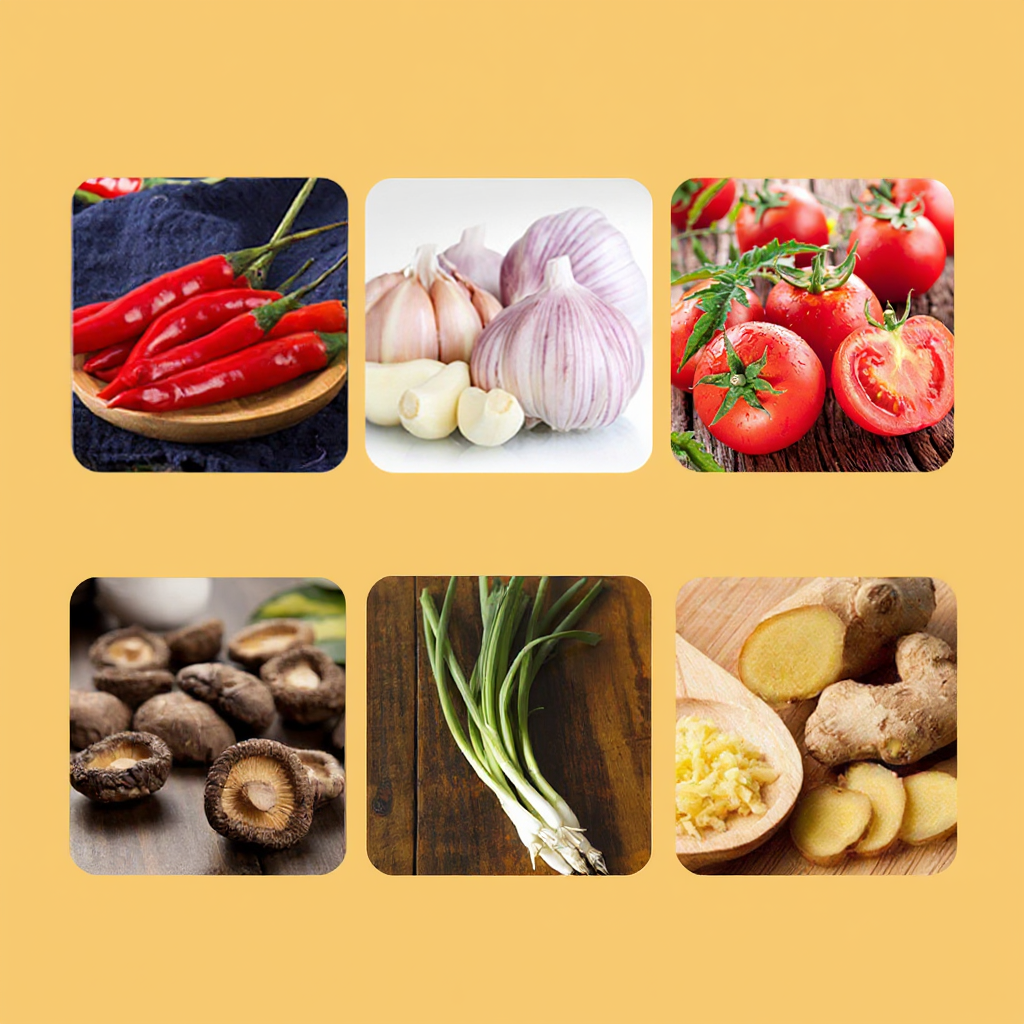Ail, gingembre, oignon, piment, noix