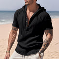 Camisa Henley con Capucha de Lino para Hombre — Top de Verano Casual Transpirable de Manga Corta