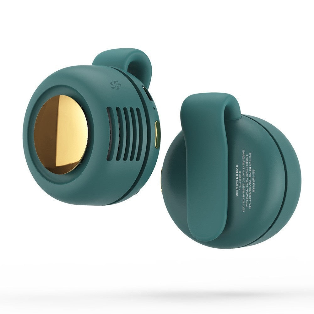Ventilateur de cou portable vert — face miroir et arrière