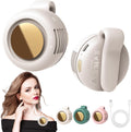 Mini ventilateur de cou sans pales avec miroir — porté, coloris et câble USB-C